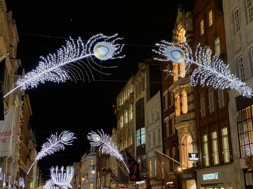Feather like light display along Bond Street