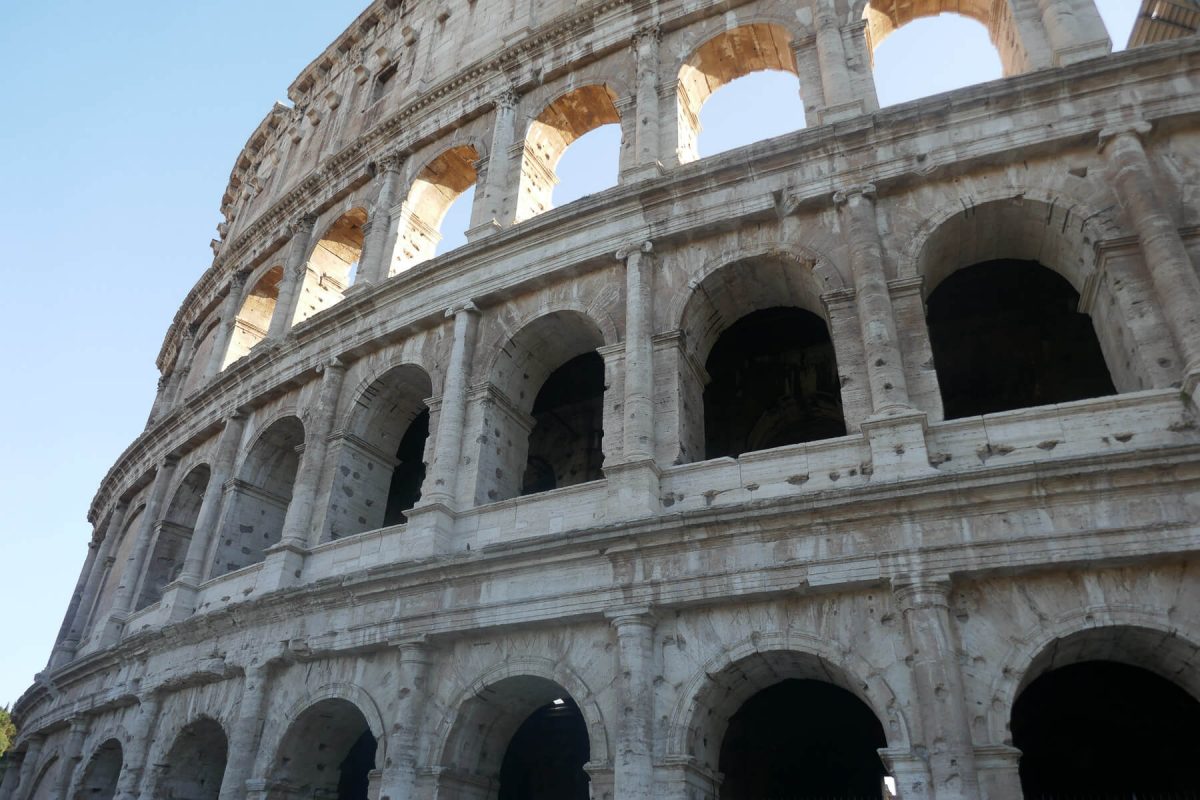 View of the outside and curve of the Colosseum 