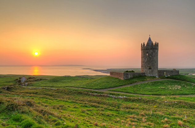 Irish castle with sunset background