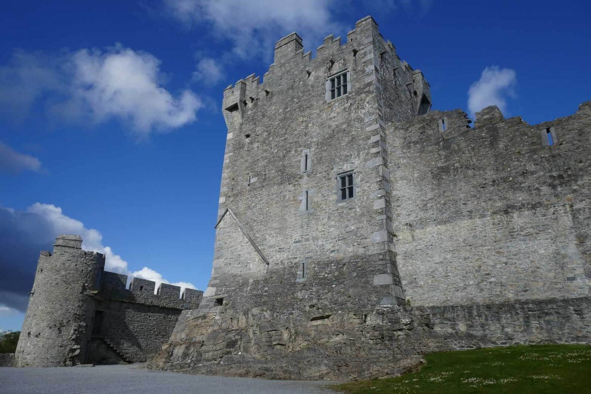 ruins of 15th century castle against blue summer sky