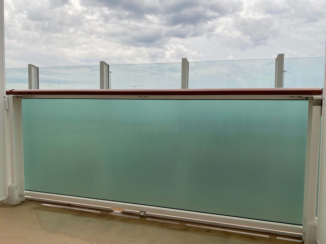 Image of frost glass partition of cruise ship balcony